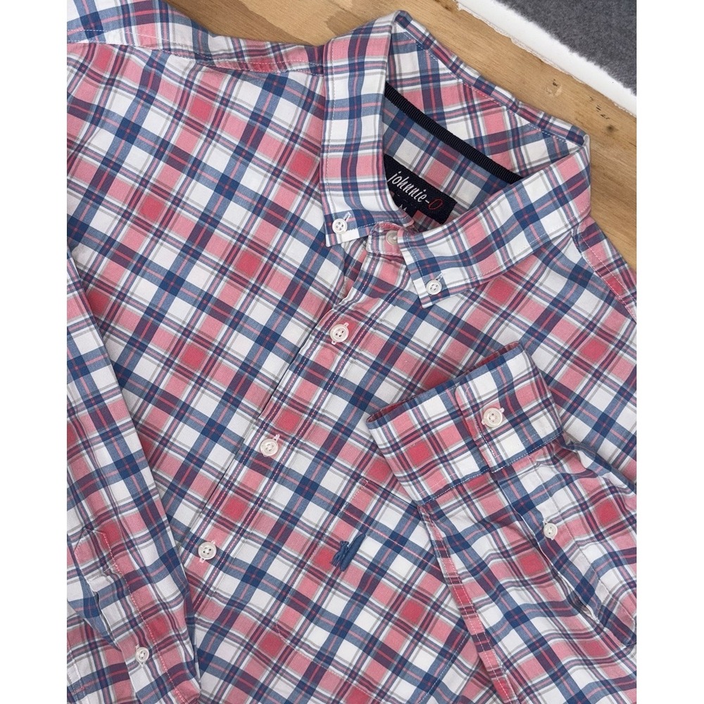 Johnnie‎ O Shirt Mens Medium Pink Plaid Button Down Long Sleeve 100% Cotton